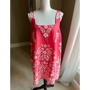 LC Lauren Conrad Coral and Cream Embroidered Midi Dress
